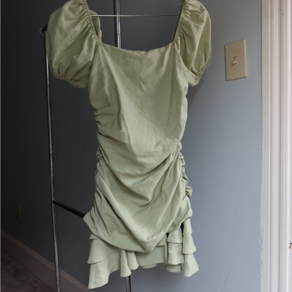 Lulu's Light Green Ruched Mini Dress